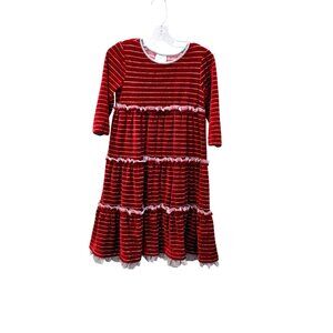 Hanna Andersson Girls Stripe Tiered Dress Red Silver Metallic Size 130 3865